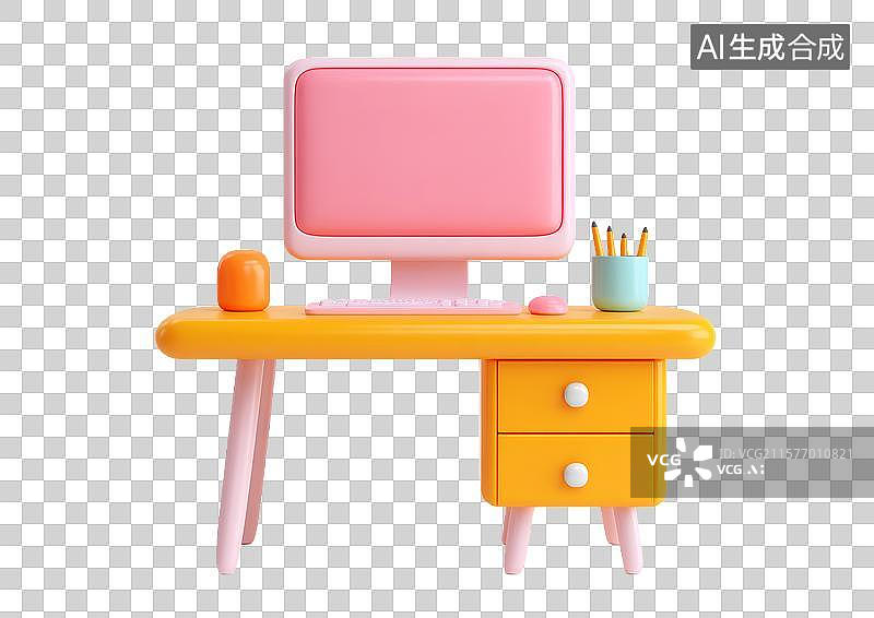 【AI数字艺术】【免抠png素材】一台3D卡通电脑桌图片素材