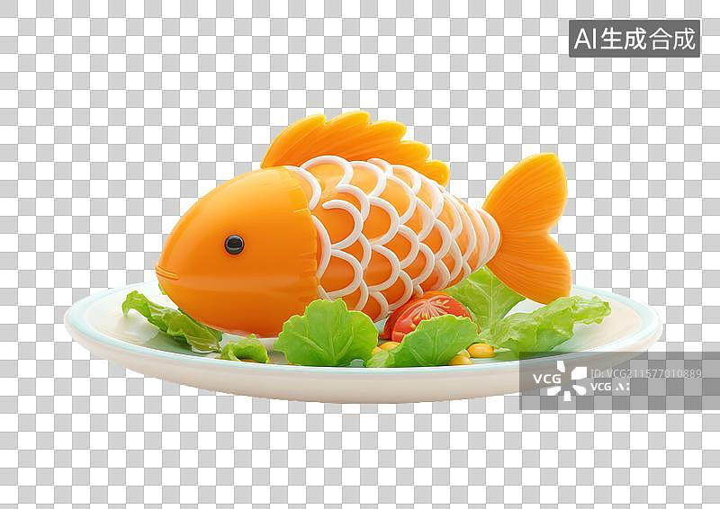 【AI数字艺术】【免抠png素材】一盘卡通鱼肉菜肴图片素材