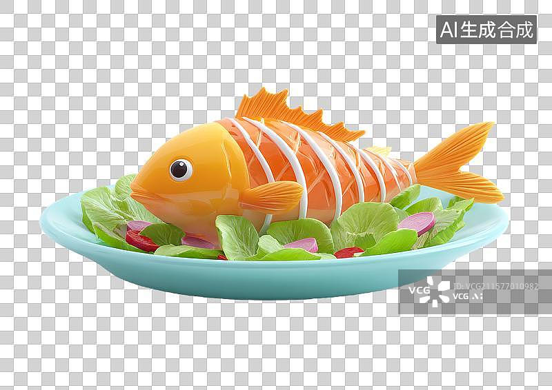 【AI数字艺术】【免抠png素材】一盘卡通鱼肉菜肴图片素材
