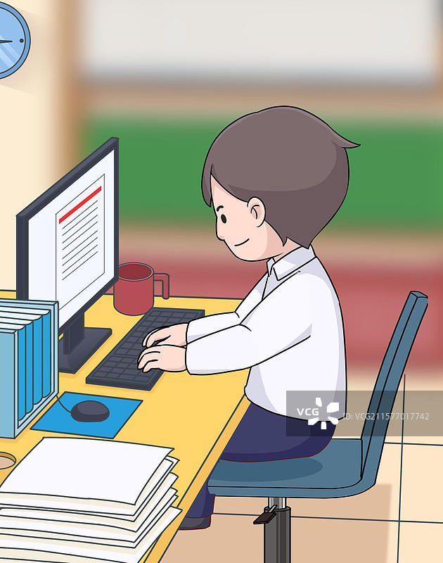 上班加班职场职业工作公司企业单位室内办公室电脑前努力奋斗敲打键盘忙碌场景插画图片素材