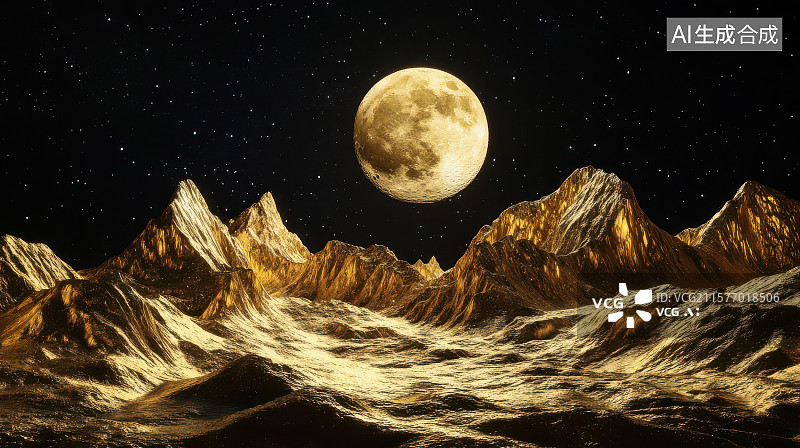 【AI数字艺术】月夜奇幻山脉星空景观图图片素材