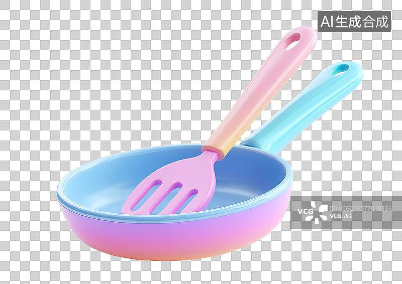 【AI数字艺术】【免抠png素材】彩色卡通平底锅和锅铲图片素材