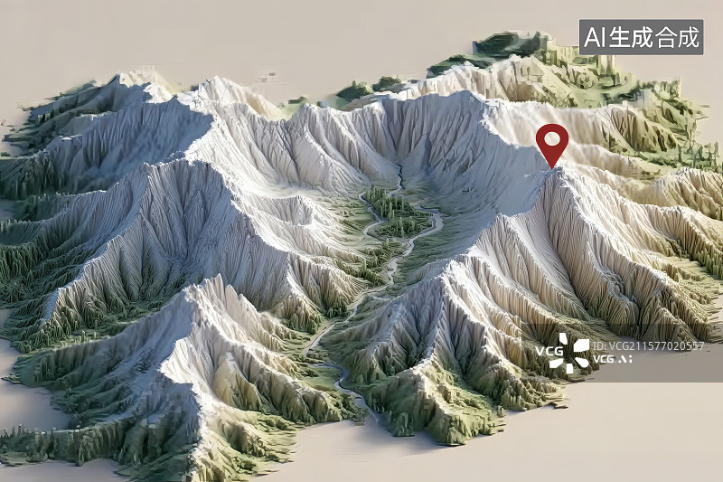 【AI数字艺术】三维地图，最高峰的定位图片素材