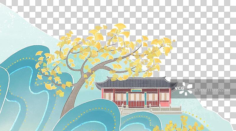 银杏树下的孔庙图片素材