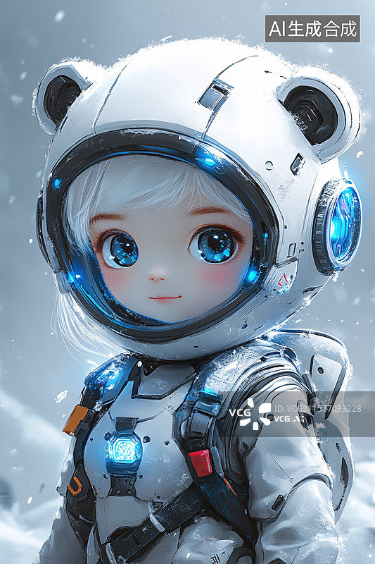 【AI数字艺术】可爱的小熊耳宇航员女孩图片素材