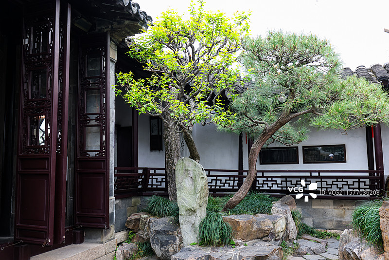 苏州园林之网师园园林建筑假山亭台楼榭花朵风光图片素材