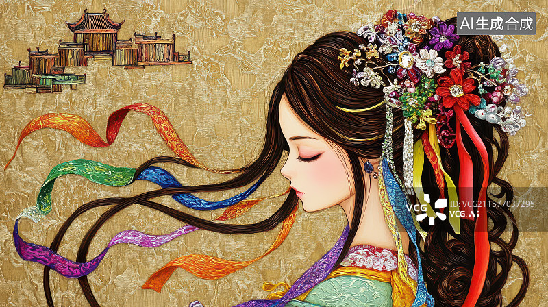 【AI数字艺术】​​古风女子飘带飞扬艺术图​​图片素材