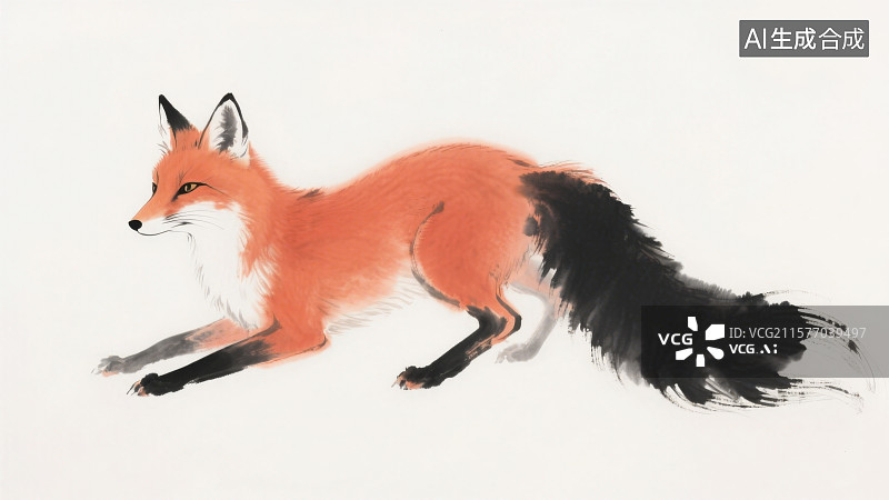 【AI数字艺术】水墨风野外动物红色狐狸图片素材