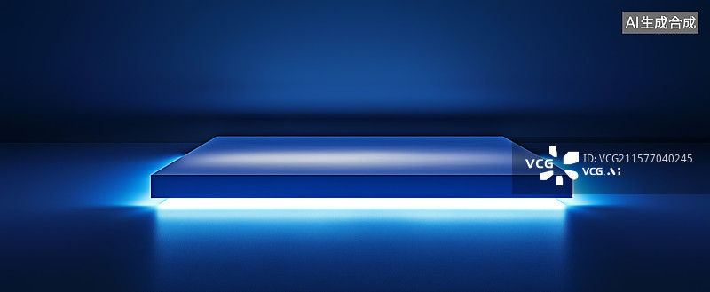 【AI数字艺术】蓝色光影中的悬浮平台图片素材