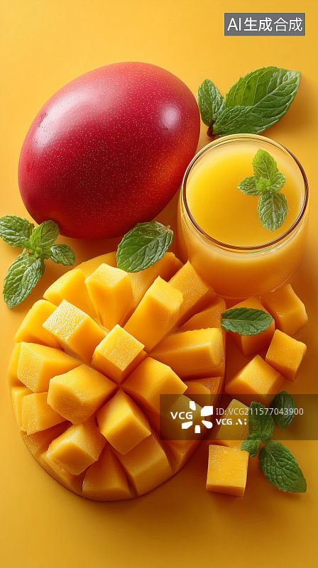 【AI数字艺术】新鲜芒果切块与整果展示图片素材