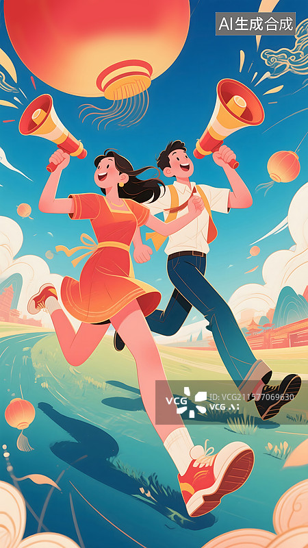 【AI数字艺术】青年拿着喇叭宣传图片素材