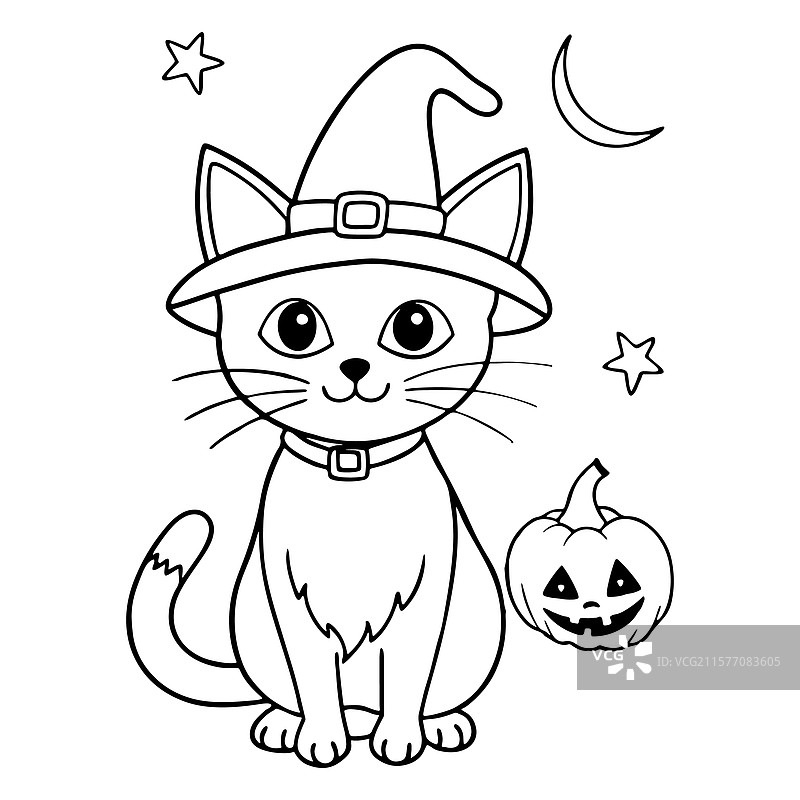 可爱的万圣节猫咪涂色页供孩子们使用图片素材