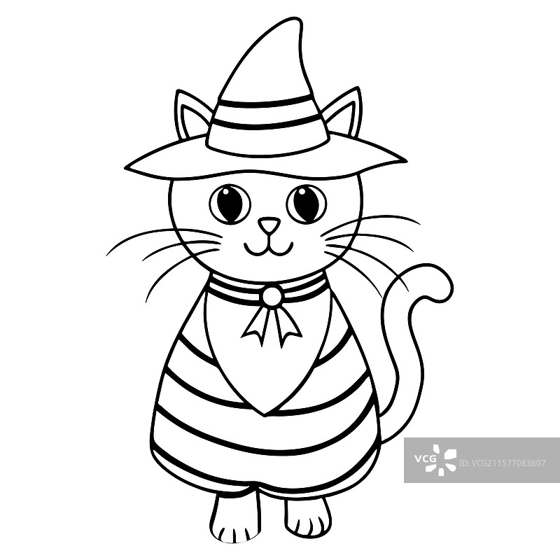 可爱的万圣节猫咪涂色页供孩子们使用图片素材