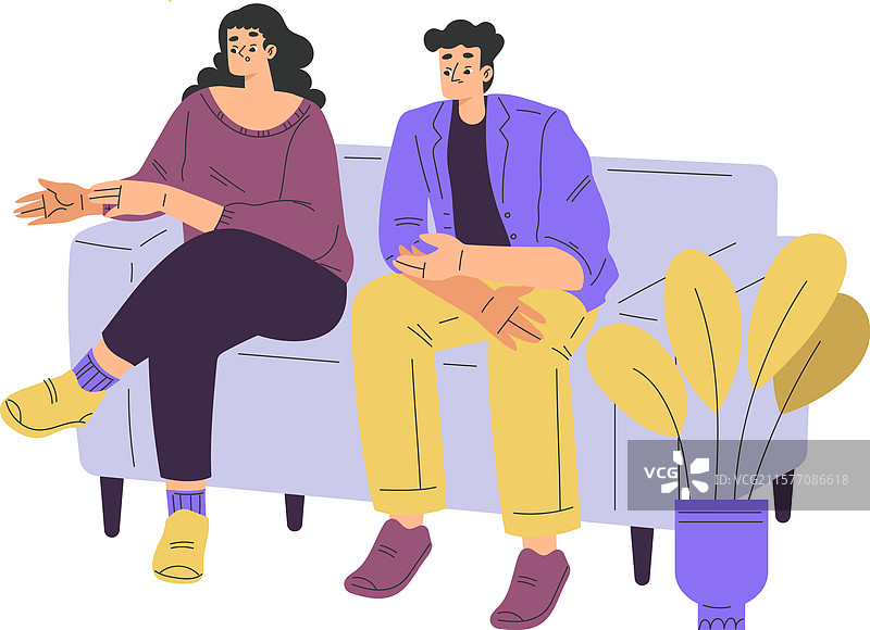 心理治疗，男女坐在沙发上图片素材