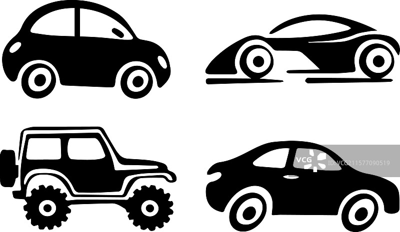 一组独特的汽车标志剪影图片素材