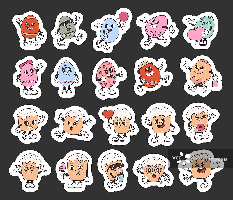 可爱的复活节假期风格的彩蛋套装图片素材