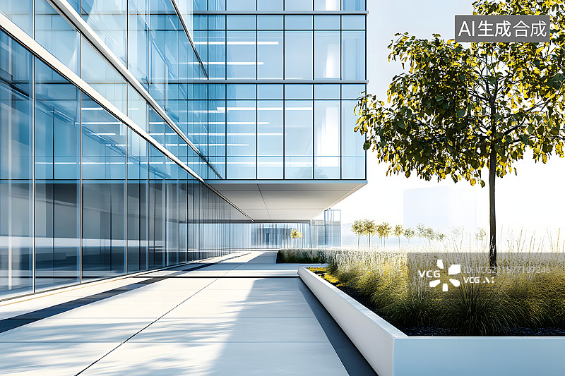 【AI数字艺术】现代化企业玻璃幕墙创业园区公司办公楼外观景观图片素材