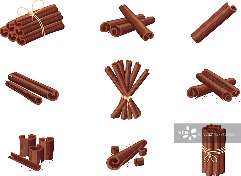 卡通风格的独立肉桂棒，美味的香料图片素材