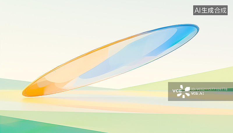 【AI数字艺术】圆形镜片多彩飘带玻璃片光学3D插画图片素材