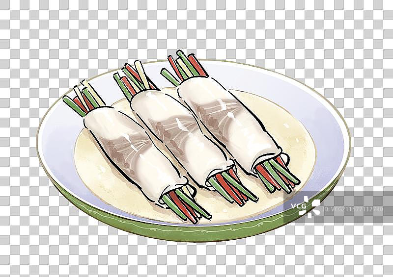 三丝鱼卷特色美食手绘风格插画元素图片素材