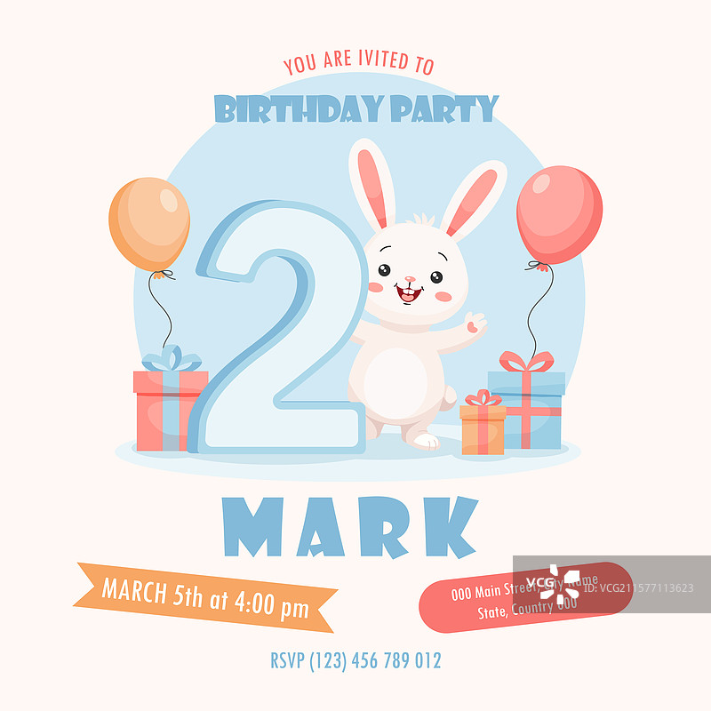 可爱的兔子生日邀请函图片素材
