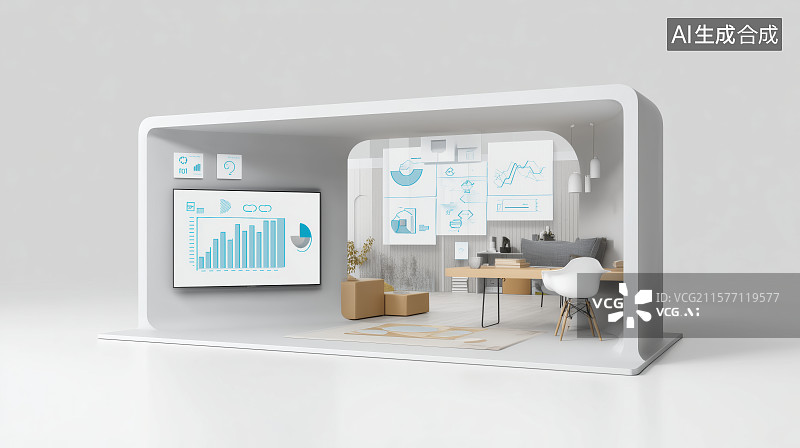【AI数字艺术】现代化办公空间与数据分析展示图片素材