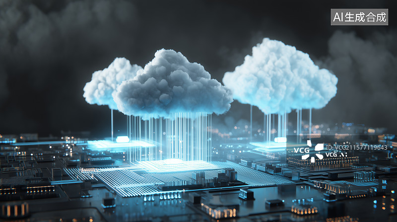 【AI数字艺术】未来城市与云端数据连接图片素材