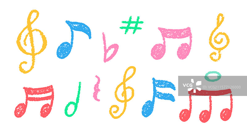 蜡笔音乐音符套装粉笔涂鸦图片素材