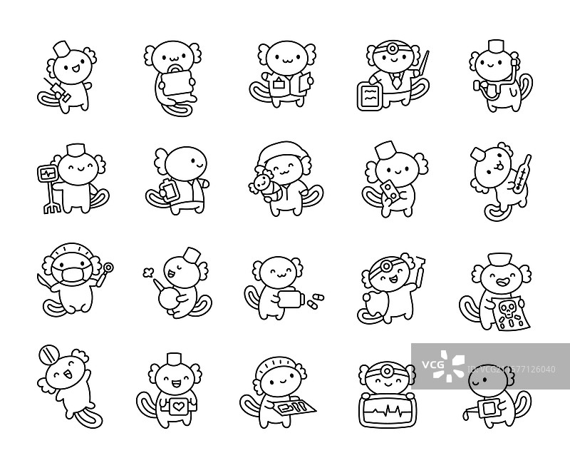 可爱的美洲大蜥蜴医生套装，包含医疗用品图片素材