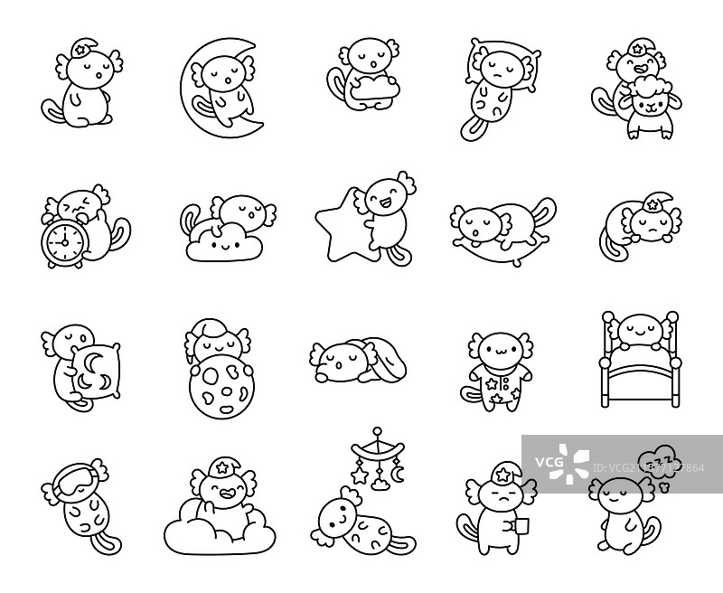 可爱的墨西哥钝口螈夜间睡眠套装图片素材