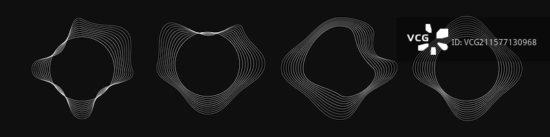 一组带有动态波浪的圆形曲线框架图片素材