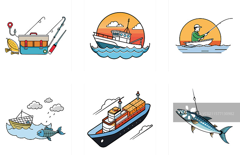 深海钓鱼与生动的海洋野生动物组合图片素材