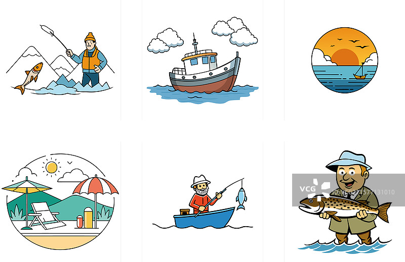 日落钓鱼捆绑金色地平线系列图片素材