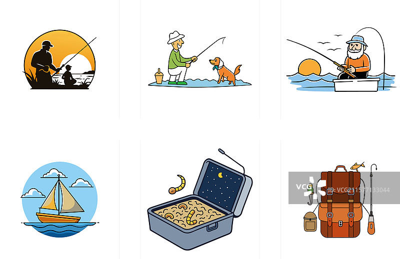 奇幻钓鱼组合与美味甜点图片素材