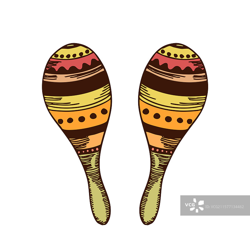 一对古巴或墨西哥马拉卡斯乐器，孤立元素图片素材