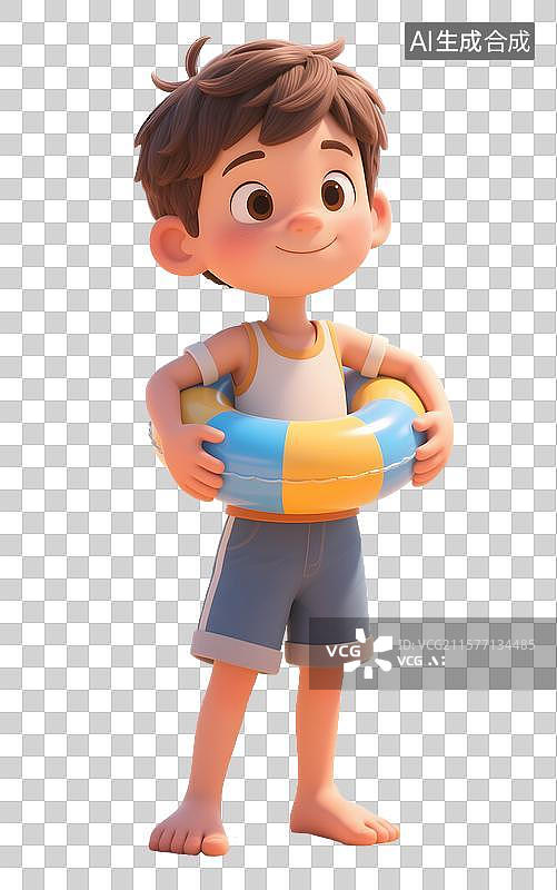 【AI数字艺术】3D抱着游泳圈的孩子图片素材