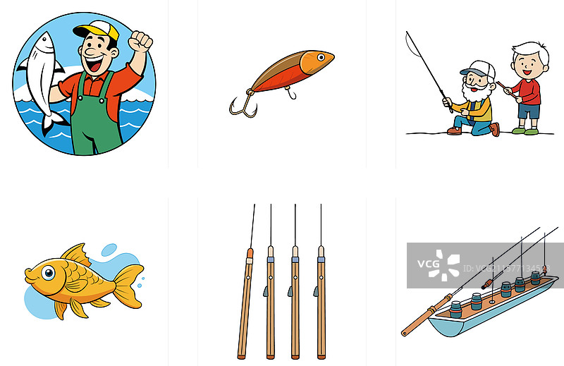 宁静的湖泊钓鱼船组合，宁静的氛围图片素材