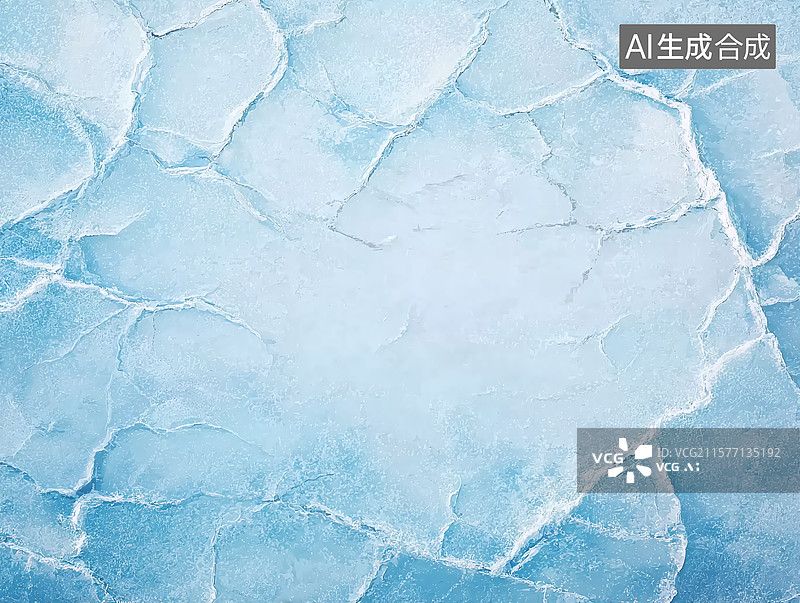 【AI数字艺术】蓝色冰面布满裂痕与碎冰，展现冬季自然冰冻景观独特的纹理和冰冷质感图片素材