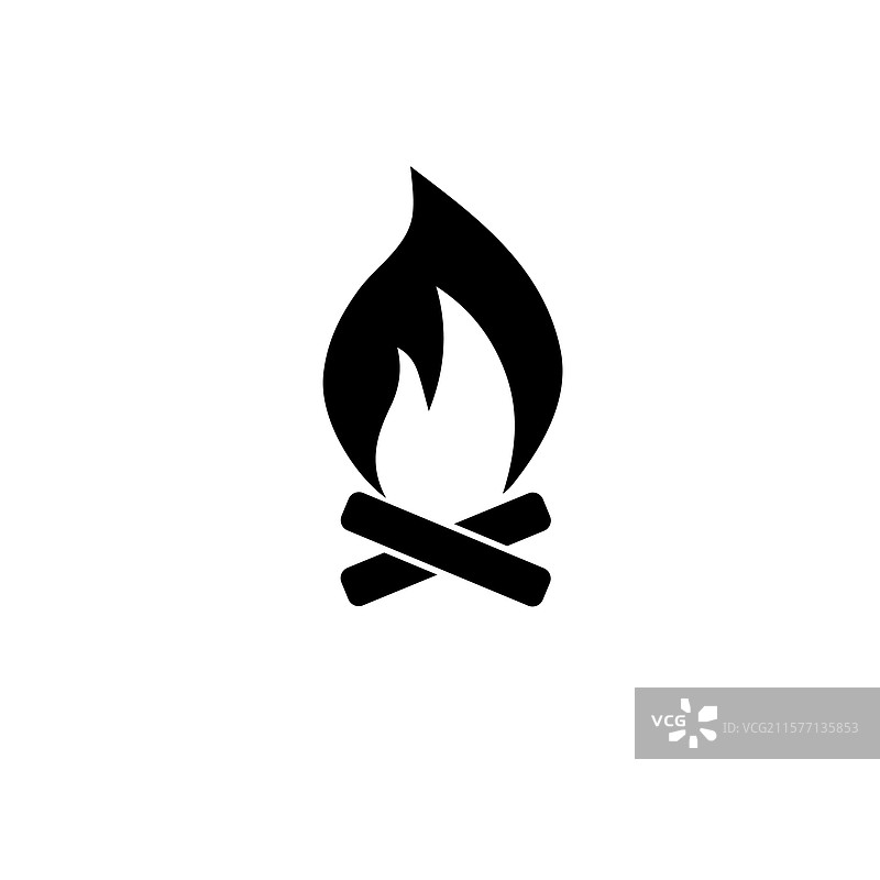 木质篝火营火实心平面图标图片素材