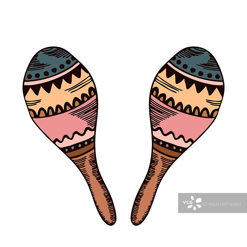 一对古巴或墨西哥马拉卡斯乐器，孤立元素图片素材