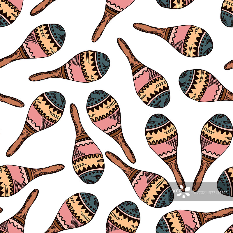 无缝图案，包含古巴或墨西哥的马拉卡斯图片素材