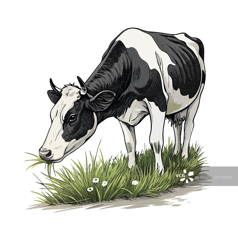 一头奶牛正在吃草图片素材