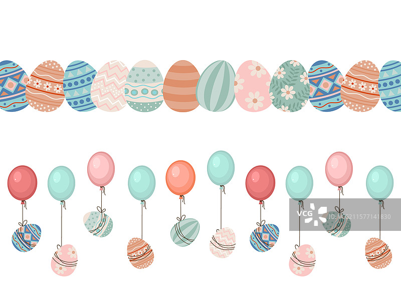 复活节彩蛋和气球的横向图案图片素材