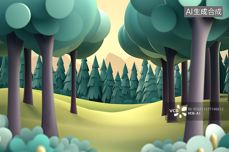 【AI数字艺术】3D松柏森林树林图片素材