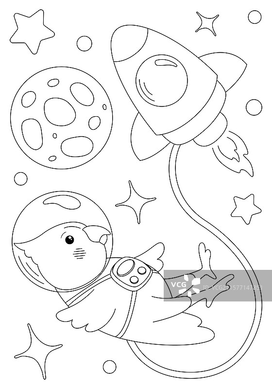 涂色页：鹦鹉宇航员与火箭图片素材