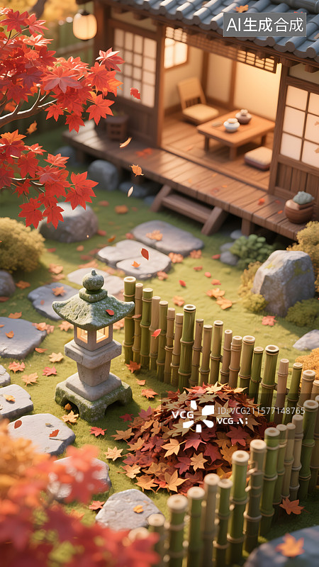 【AI数字艺术】日式庭院的静谧秋色立秋图片素材