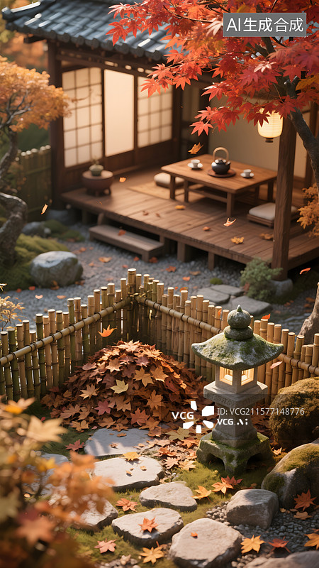 【AI数字艺术】日式庭院的静谧秋色立秋图片素材