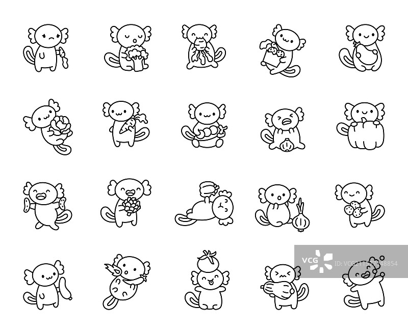 可爱的卡哇伊风格的搞笑美洲大蜥蜴角色套装图片素材