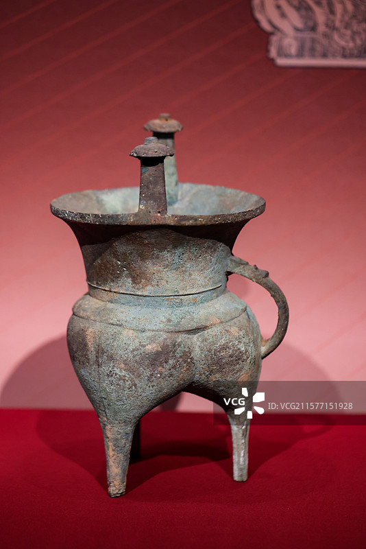 铜斝商代1980年河南省信阳市罗山县天湖墓地出土信阳博物馆北京大运河博物馆看见殷商中华文明起源展览图片素材