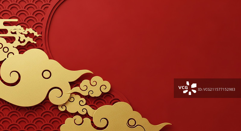 中国新年祥云金色喜庆剪纸立体风格背景图片素材